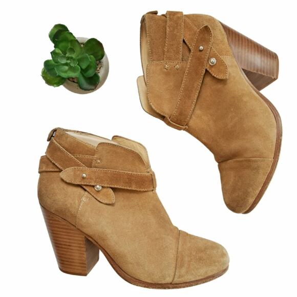 Rag & Bone Camel Tan Suede Harrow Bootie Size 8 Heeled Leather Ankle Boot - Picture 1 of 14